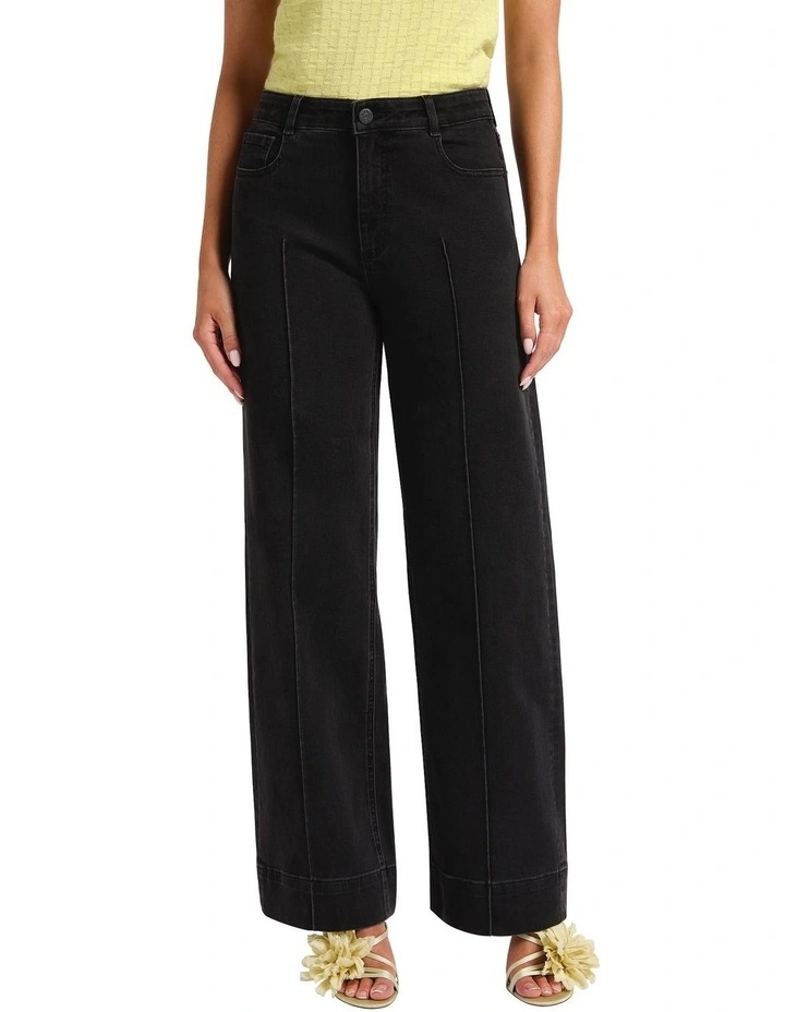 Flora Low Rise Wide Leg Jean in Washed Black image 2
