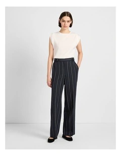 Charles Wide Leg Pant in Navy Stripe