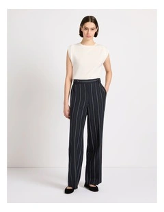Charles Wide Leg Pant in Navy Stripe