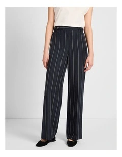 Charles Wide Leg Pant in Navy Stripe