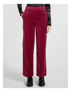 Nala Wide Leg Velvet Pant in Berry