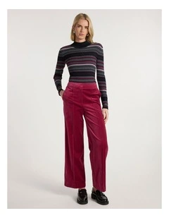 Nala Wide Leg Velvet Pant in Berry