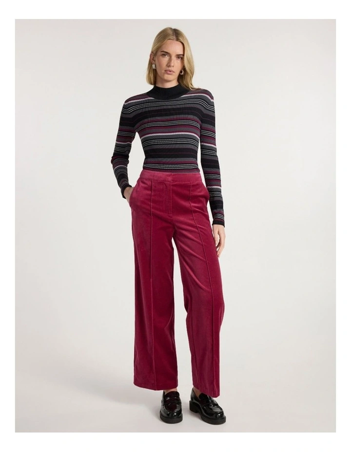 Nala Wide Leg Velvet Pant in Berry image 1