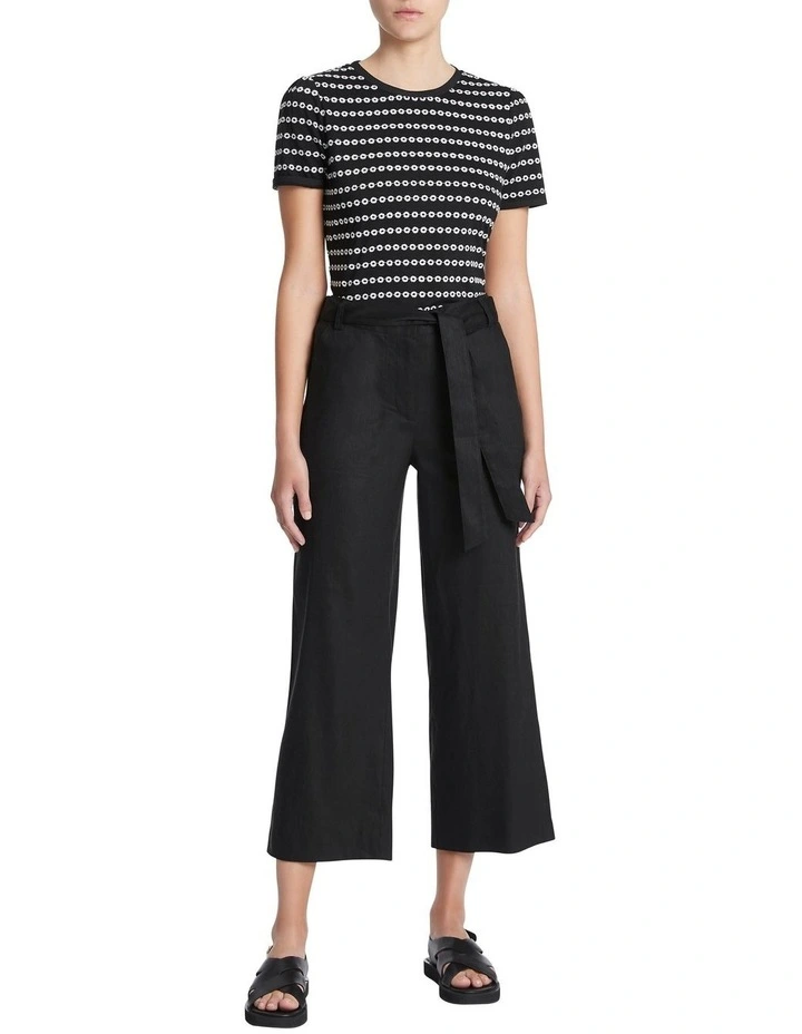 Eva Stretch Linen Culotte in Black image 1