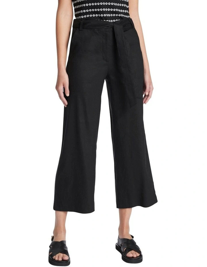 Eva Stretch Linen Culotte in Black image 2