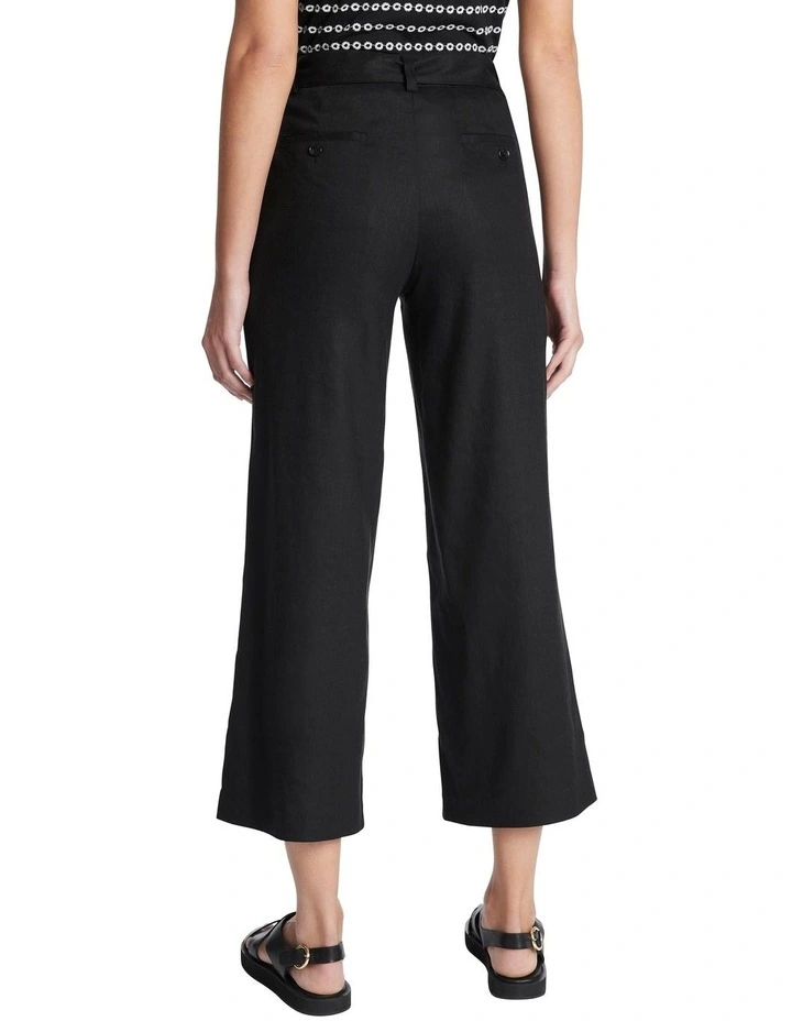 Eva Stretch Linen Culotte in Black image 3