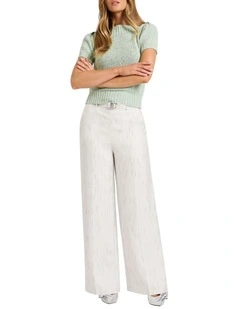 Kylie Wide Leg Stripe Pant in White Stripe