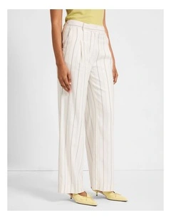 Monza Wide Leg Stripe Pant in White Stripe