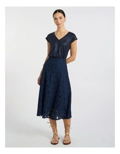 Countess Lace Midi Skirt in Navy