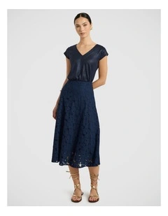 Countess Lace Midi Skirt in Navy