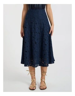 Countess Lace Midi Skirt in Navy
