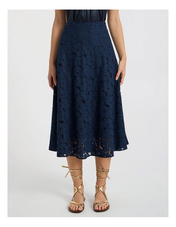 Countess Lace Midi Skirt in Navy image 1