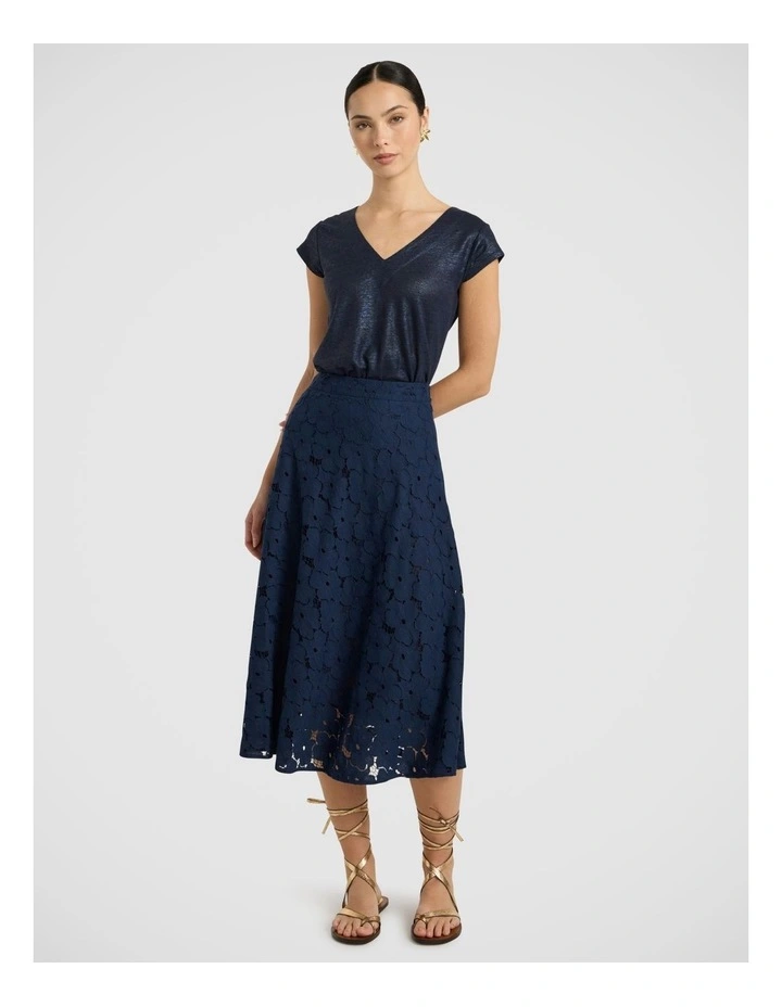 Countess Lace Midi Skirt in Navy image 1