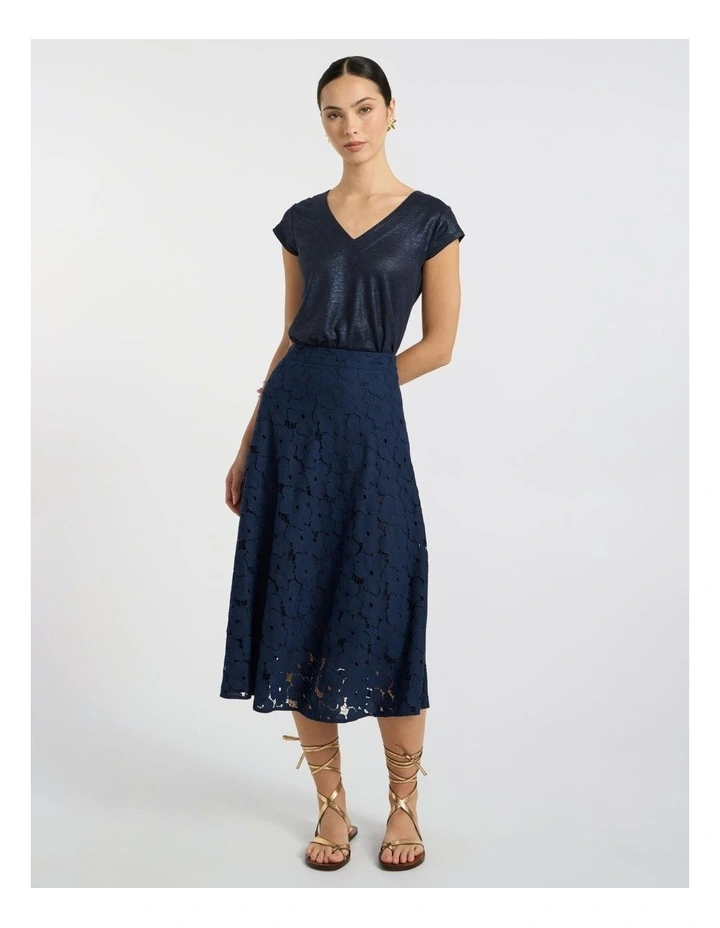 Countess Lace Midi Skirt in Navy image 2