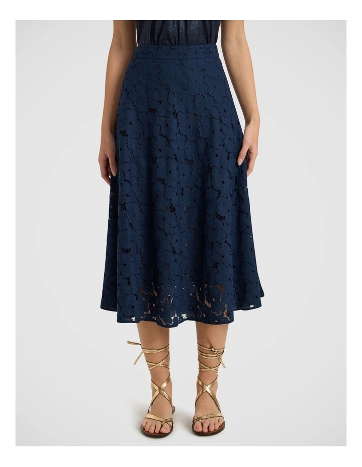 Countess Lace Midi Skirt in Navy image 2
