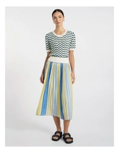 Parker Stripe Pleat Skirt in Blue Multi