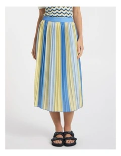 Parker Stripe Pleat Skirt in Blue Multi