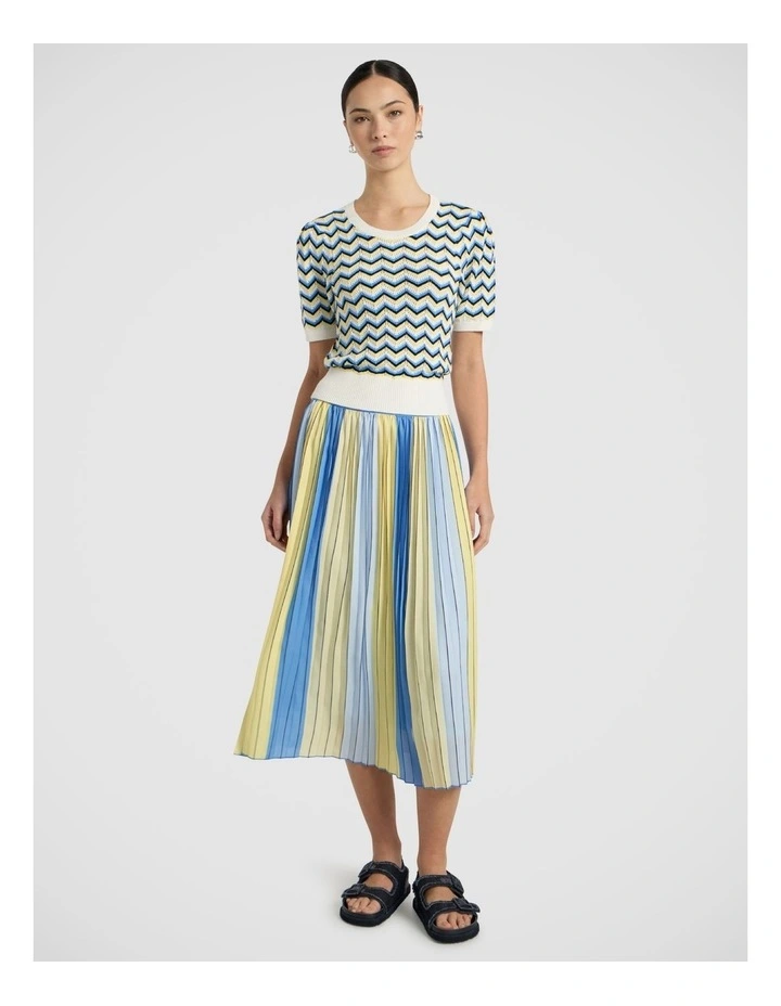 Parker Stripe Pleat Skirt in Blue Multi image 1