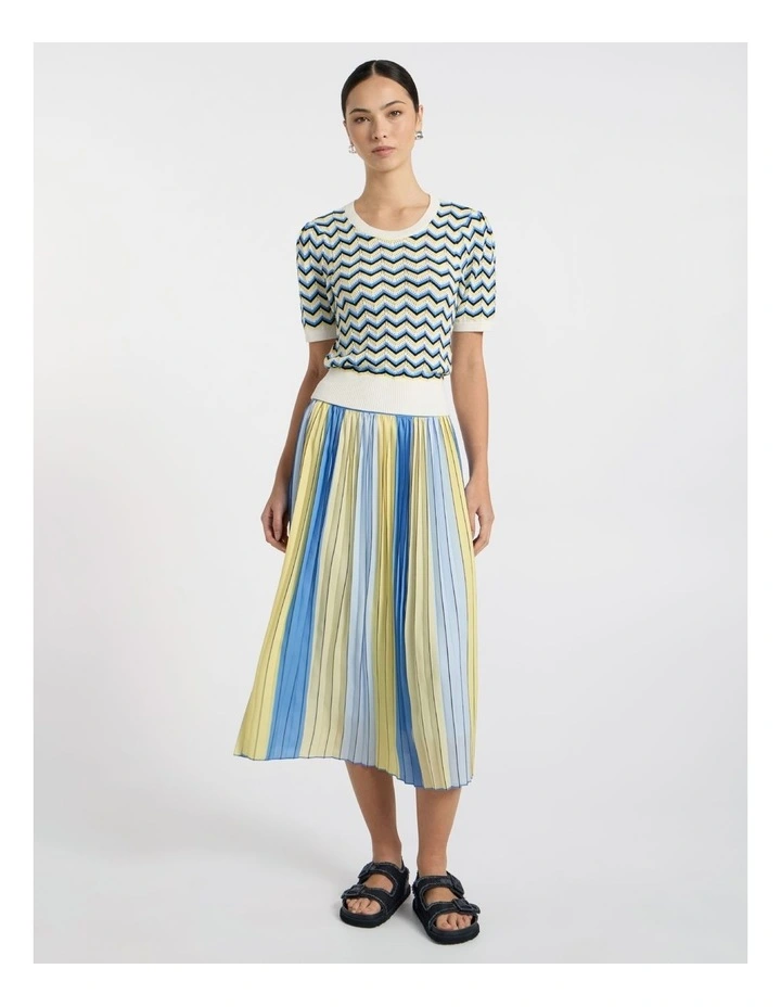 Parker Stripe Pleat Skirt in Blue Multi image 2