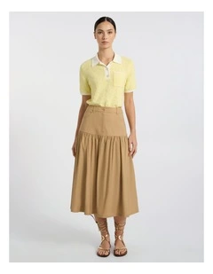 Ansel Linen Blend Midi Skirt in Tan