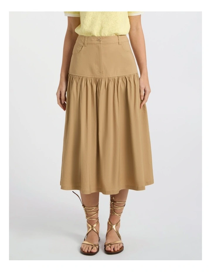 Ansel Linen Blend Midi Skirt in Tan image 1