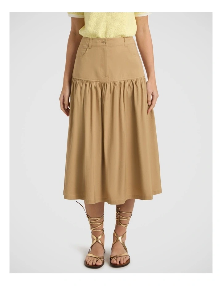 Ansel Linen Blend Midi Skirt in Tan image 2