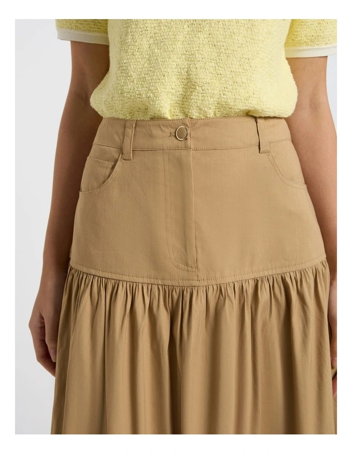 Ansel Linen Blend Midi Skirt in Tan image 3