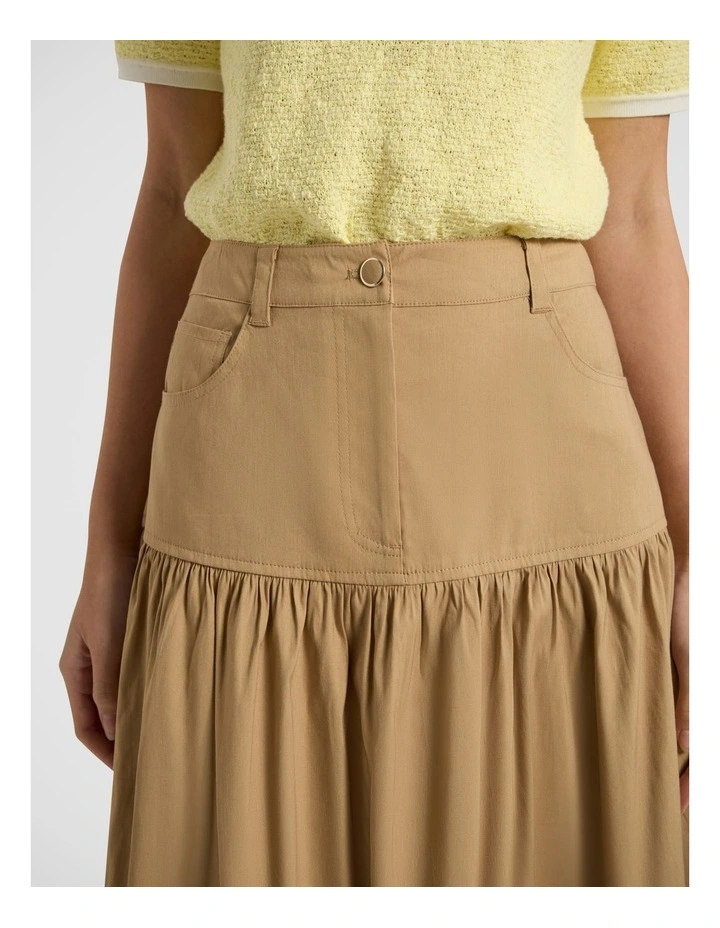 Ansel Linen Blend Midi Skirt in Tan image 3