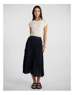 Rosalia Pleated Midi Skirt in Navy