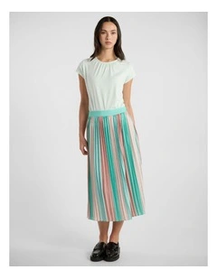 Parker Stripe Pleat Skirt in Green Multi
