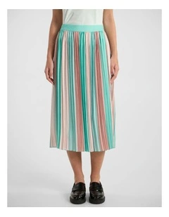 Parker Stripe Pleat Skirt in Green Multi