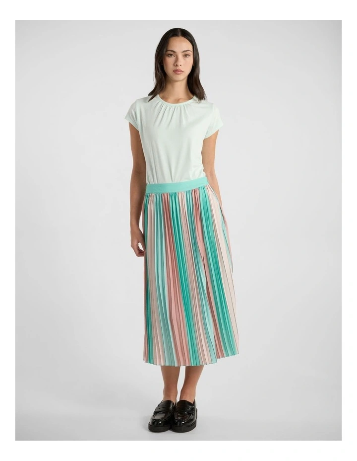 Parker Stripe Pleat Skirt in Green Multi image 2