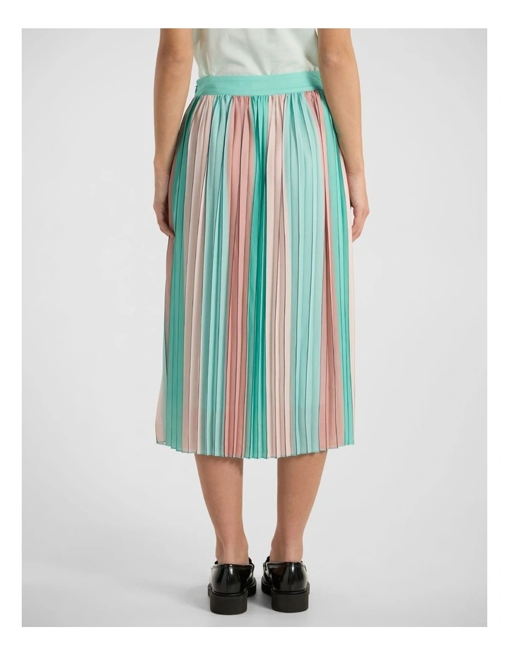 Parker Stripe Pleat Skirt in Green Multi image 3
