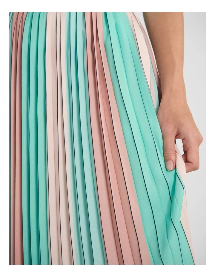 Parker Stripe Pleat Skirt in Green Multi image 4