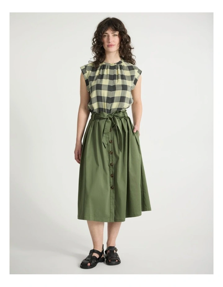 Kiss You Cotton Midi Skirt in Olive Green image 1