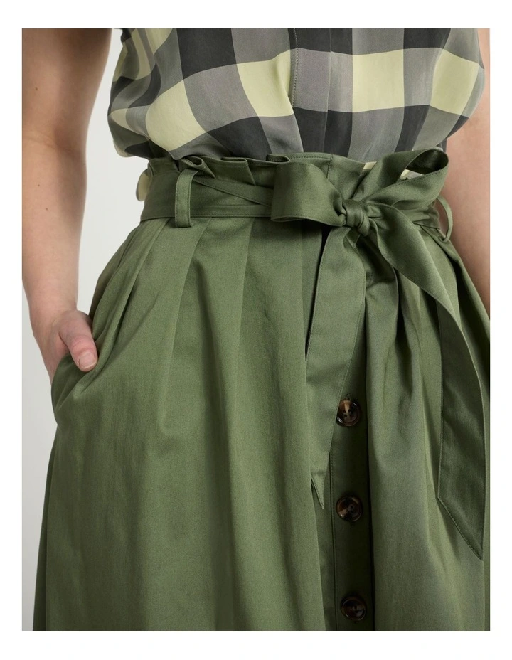 Kiss You Cotton Midi Skirt in Olive Green image 3