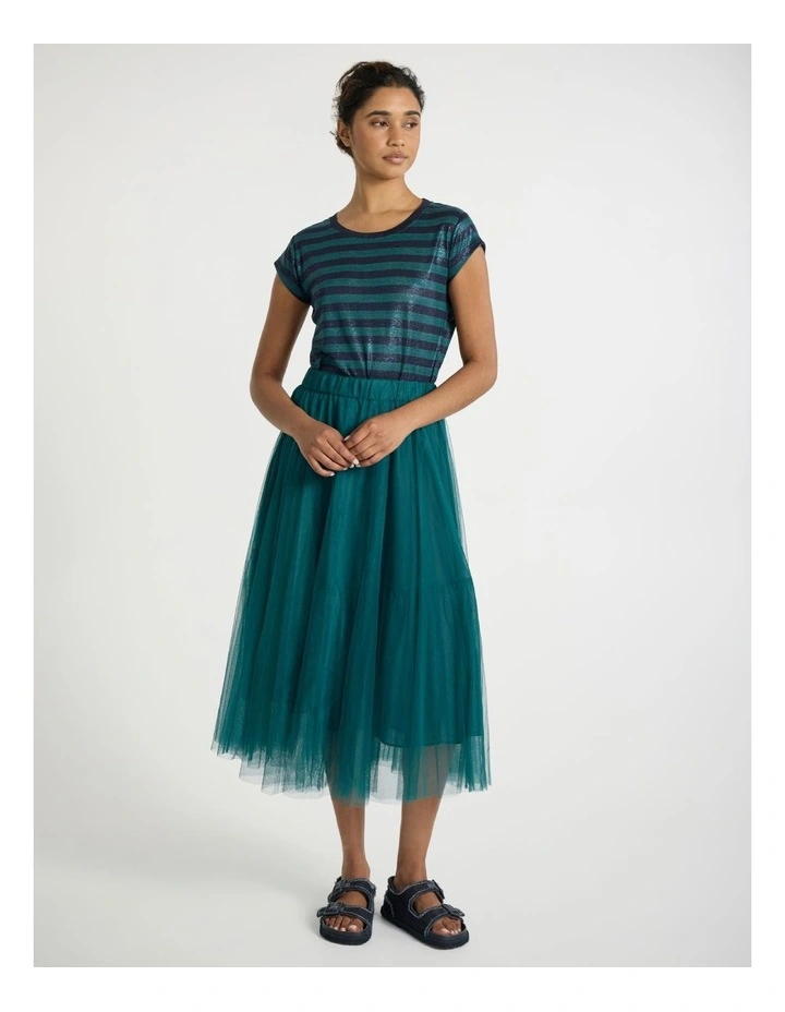Tulle's Gold Midi Skirt in Peacock Green image 1