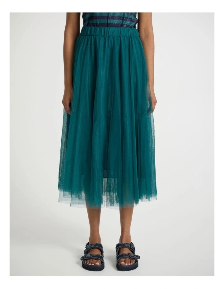 Tulle's Gold Midi Skirt in Peacock Green image 2