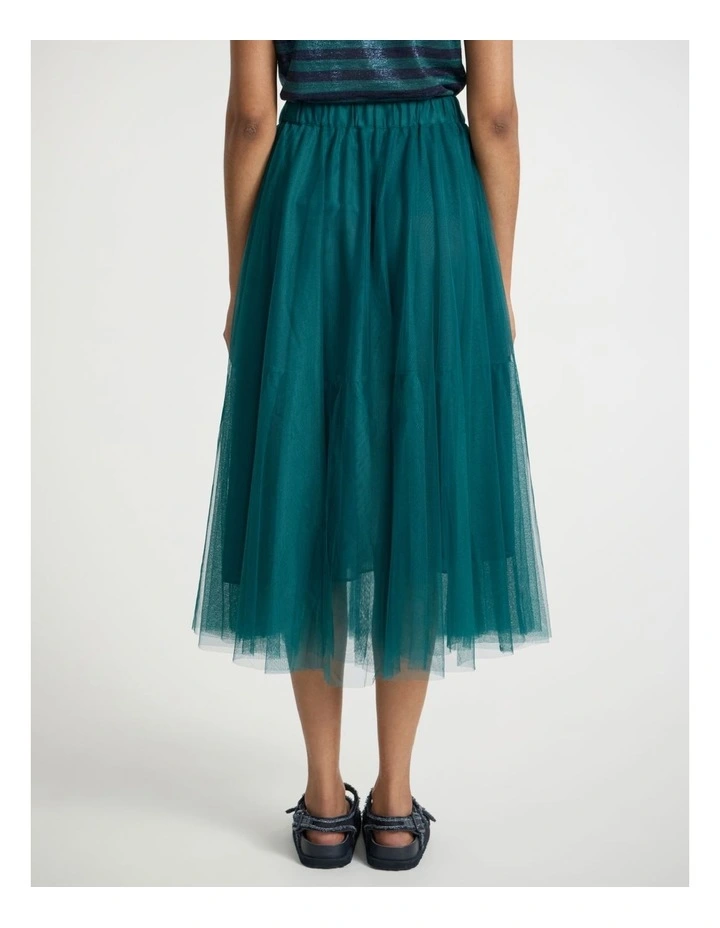 Tulle's Gold Midi Skirt in Peacock Green image 3