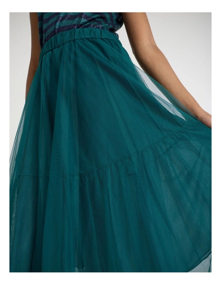 Tulle's Gold Midi Skirt in Peacock Green image 4