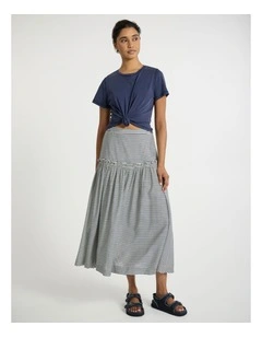 Hailee Stripe Midi Skirt in Navy Stripe