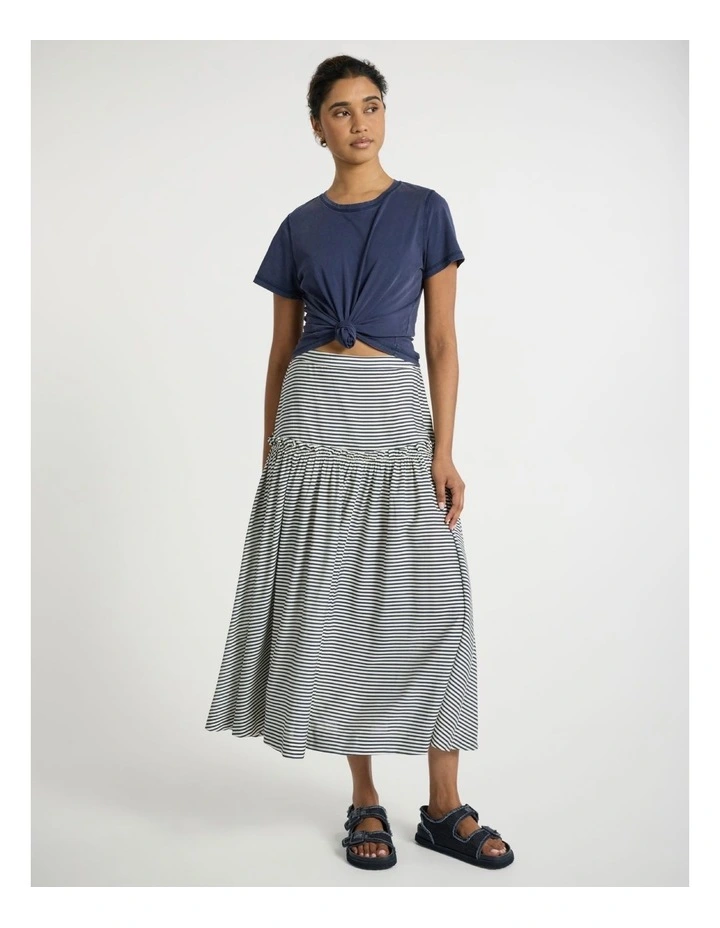 Hailee Stripe Midi Skirt in Navy Stripe image 1