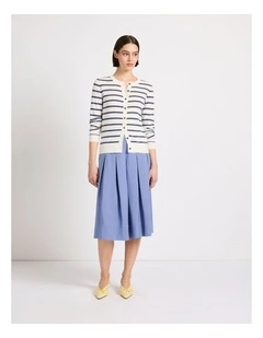 Marie Pleat Midi Skirt in Denim Blue