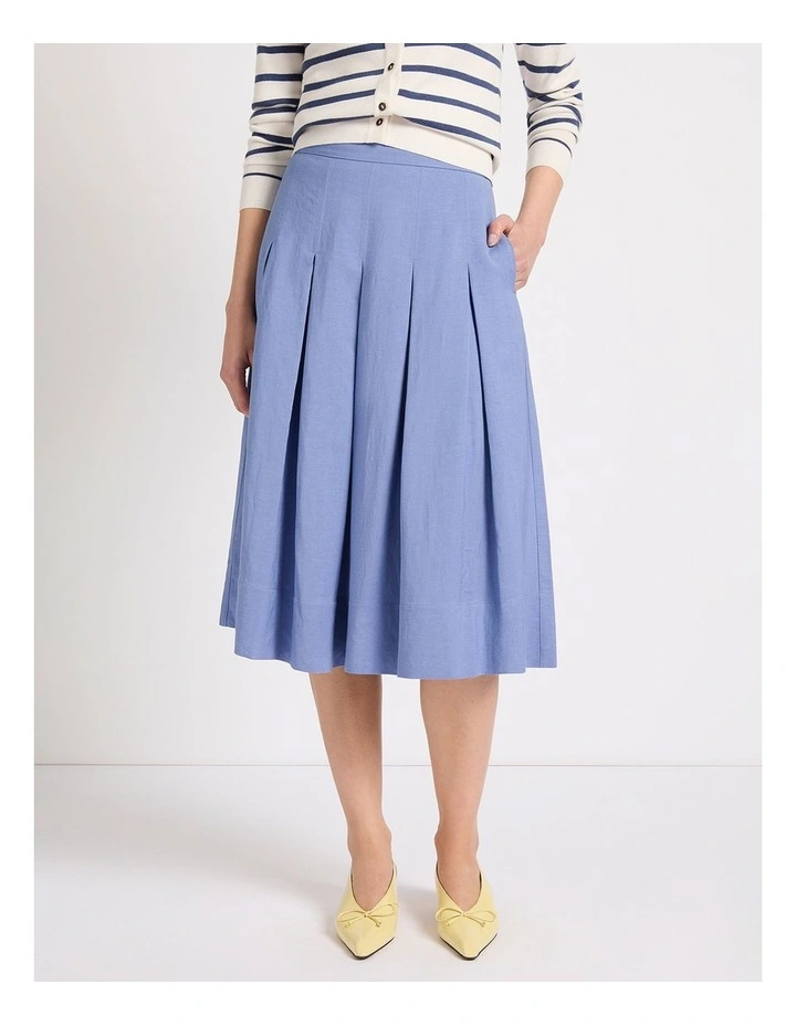 Marie Pleat Midi Skirt in Denim Blue image 2