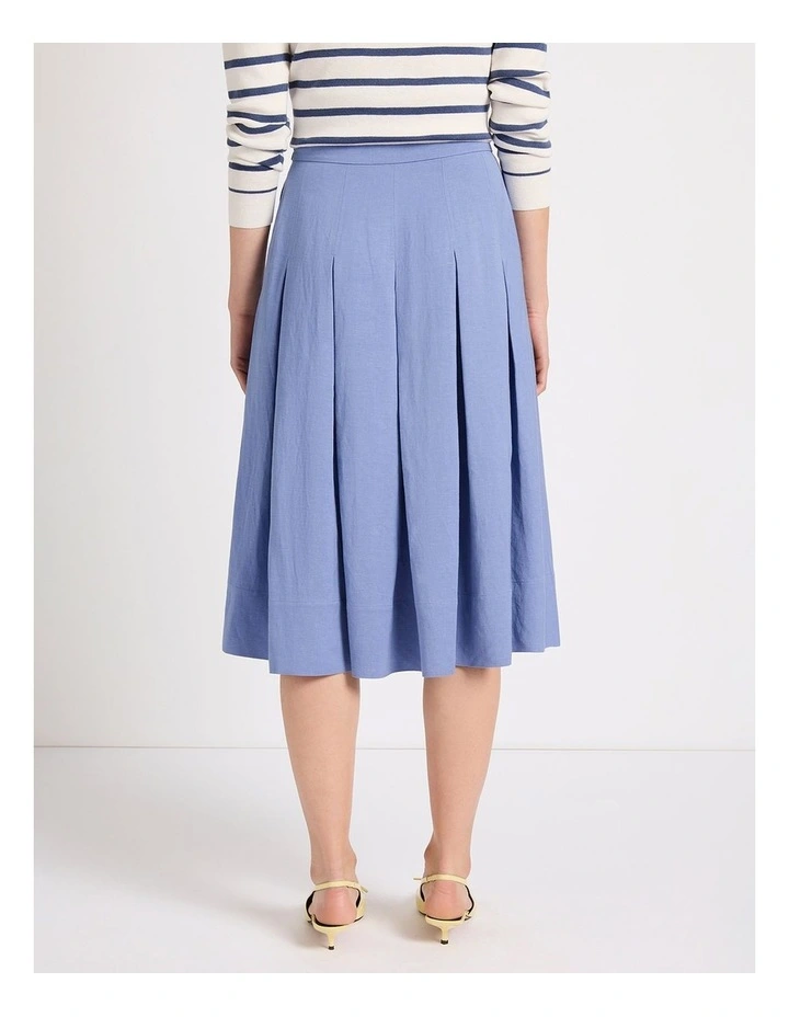 Marie Pleat Midi Skirt in Denim Blue image 3