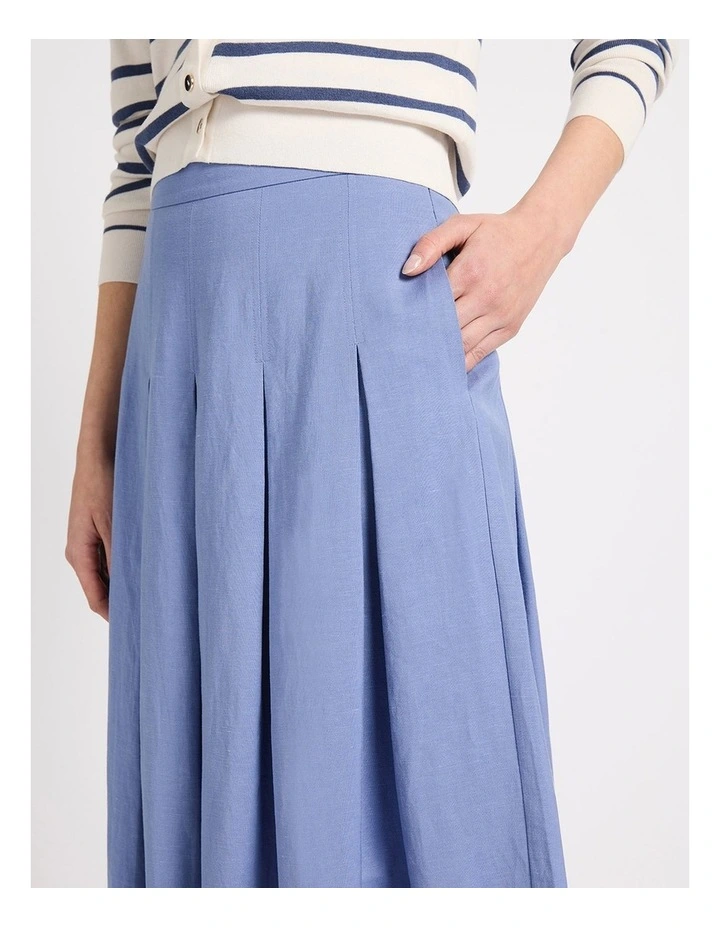 Marie Pleat Midi Skirt in Denim Blue image 4