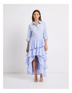 Winslet Tiered Linen Skirt in Periwinkle