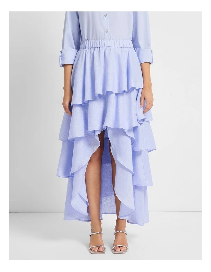 Winslet Tiered Linen Skirt in Periwinkle image 1
