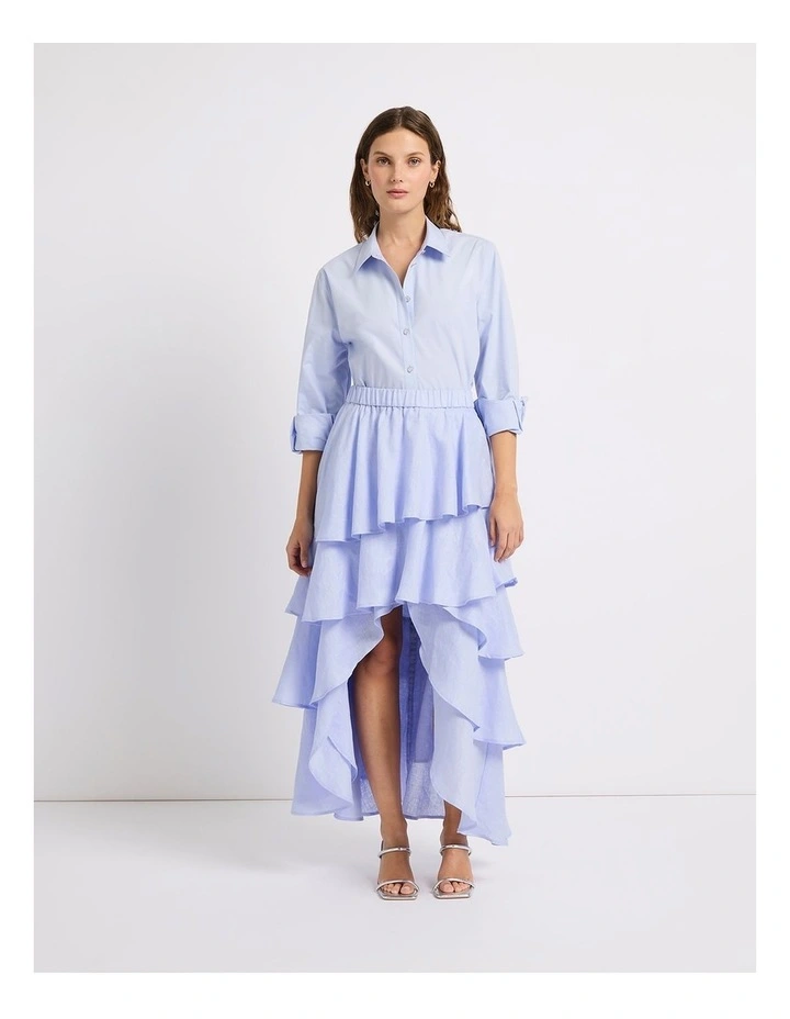 Winslet Tiered Linen Skirt in Periwinkle image 1