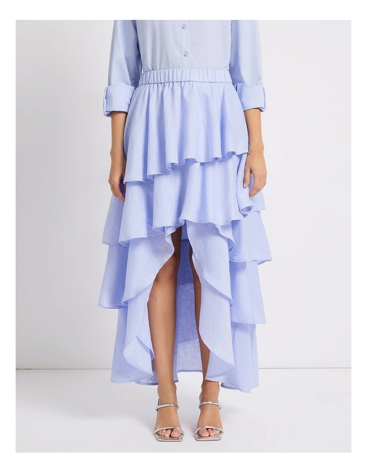 Winslet Tiered Linen Skirt in Periwinkle image 2